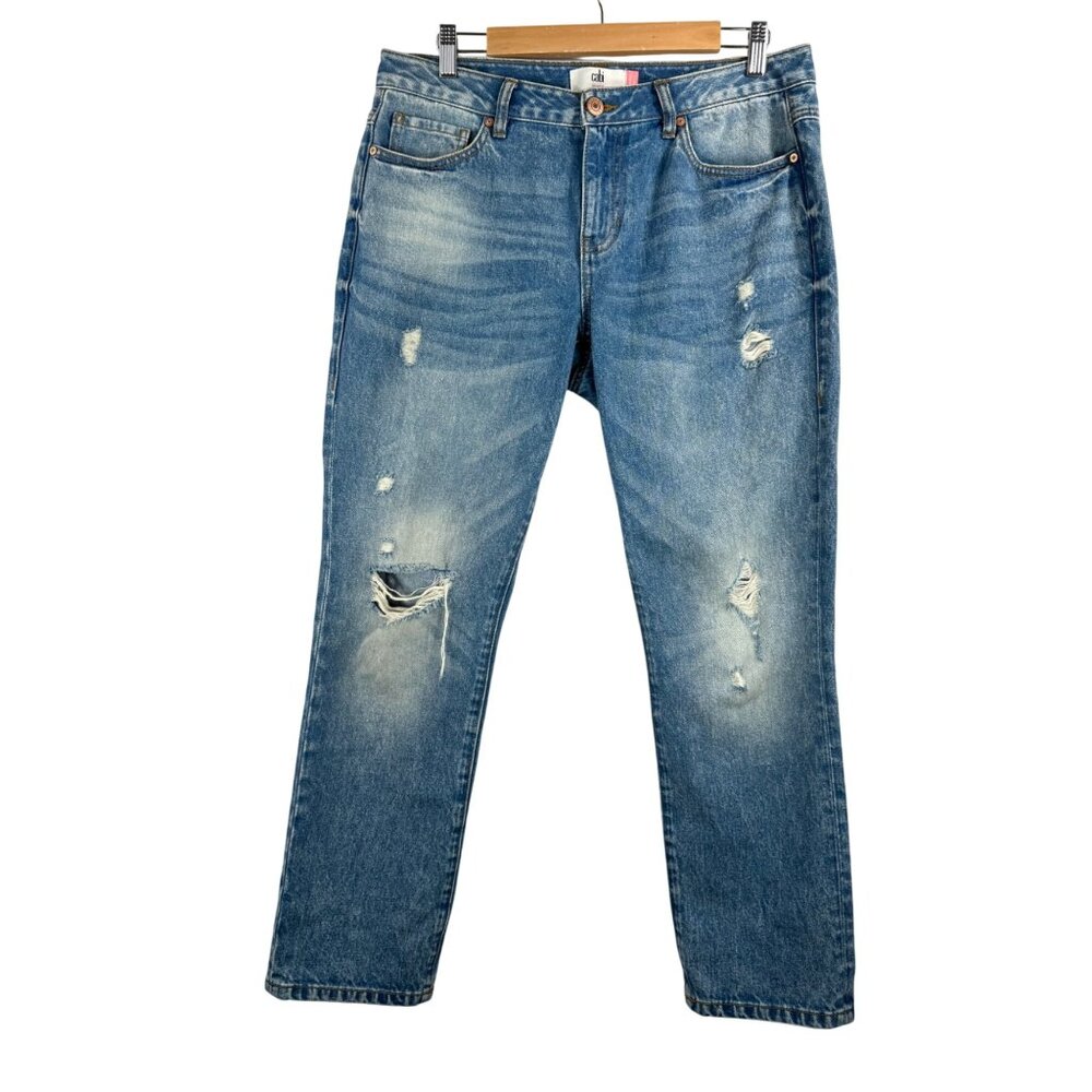 Cabi Malibu Jeans distressed low rise straight leg crop boho sz 6